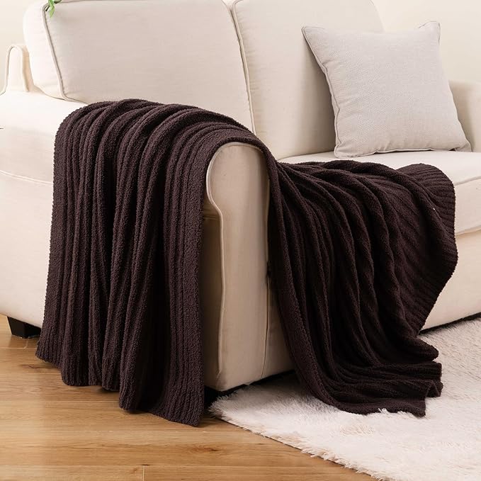 BATTILO Fluffy Soft Throw Blanket for Couch, Knit Fuzzy Plush Brown Throw Blankets, Cozy Warm Lightweight Blanket for Bed, Sofa, Home Decor, 50"x60"