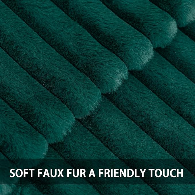 Aegero Pack of 2 Faux Fur Fall Throw Pillow Covers 12x20 Inch, Soft Plush Striped Neutral Couch Pillow Cover, with Velvet Back Modern Home Decor for Sofa Living Room Couch Bed Blackish Green