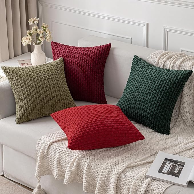 MIULEE Army Green Throw Pillow Covers Soft Corduroy Decorative Eruo Sham Set of 2 Boho Striped Pillow Covers Pillowcases Farmhouse Home Decor for Couch Bed Sofa Living Room 24x24 Inch