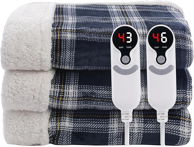 LUXIAN Electric Heated Blanket Queen Size 84"x90" - Flannel Fabric Dual-Sided, 9 Heat Settings & 1-10 Hours Auto Off, Machine Washable, Geometry Lattice