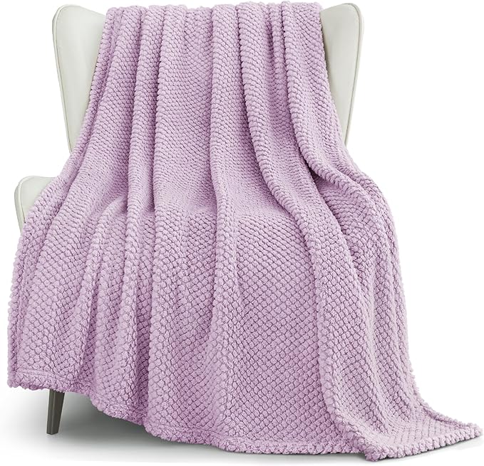 Whale Flotilla Extra Large Fuzzy Fleece Throw Blanket for Couch, 50x70 Inch Fluffy Warm Soft Jacquard Blankets for All Season, Lightweight and Cozy, Lilac