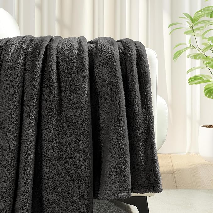 Exclusivo Mezcla King Size Blanket for Bed, Super Soft Velvet Plush Fleece Blankets, Fuzzy Cozy and Warm for Winter, 90x104 Inches, Dark Grey