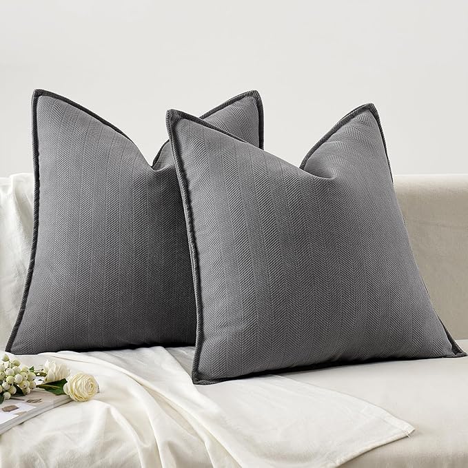 MIULEE Pack of 2 Grey Decorative Pillow Covers 24x24 Inch Soft Chenille Luxurious Couch Throw Pillows Farmhouse Cushion Covers Euro Shams with Elegant Design for Sofa Bedroom Living Room Home Decor