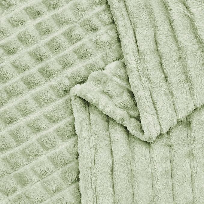 FY FIBER HOUSE Throw Blanket for Couch Soft Warm Fuzzy Twin Size Blankets for Sofa All Season Use, 60x80 Inches, Sage Green