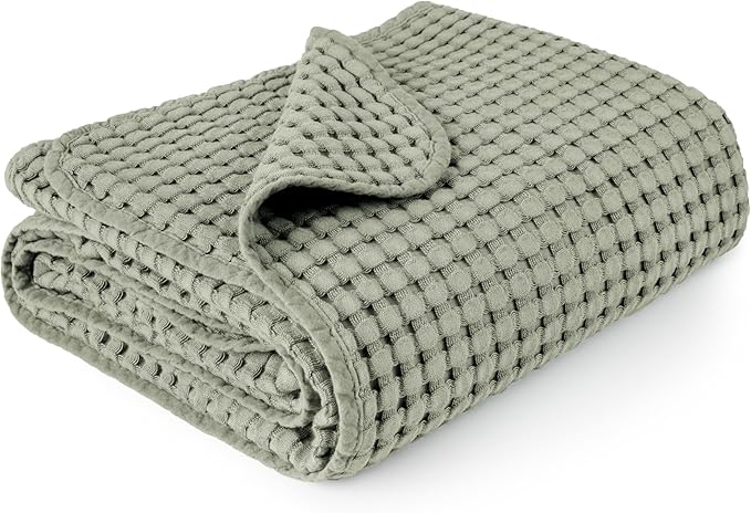 Konssy Waffle Baby Blanket - Soft & Cozy Nursery Swaddle Blanket, Lightweight Toddler Throw for Boys & Girls, Ideal for Wrapping(Amy Green)