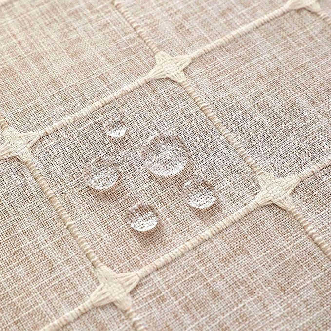 SIELUNO Rustic Farmhouse Rectangle Coffee Table Cover - Cotton Linen Waterproof Cloth With Pockets and Tassel for Living Room Decoration - Small Plaids - 20x60 Inch