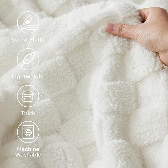 Bedsure GentleSoft White Throw Blanket for Couch - Checkered Fleece Blankets Gifts for Women Men Girls, Cute Soft Cozy Throw for Bedroom Home Decor Gifts, 50x60 Inches