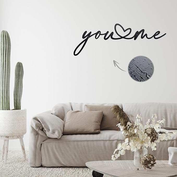 You and Me Sign Metal Wall Decor Love Heart Shaped Decor You and Me Metal Wall Decor Hanging for Living Room Bedroom House Decoration for Housewarming Wedding Anniversary Valentine Gift