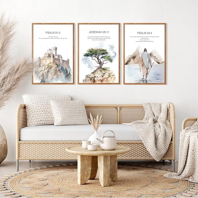 CHDITB Christian Bible Verse Framed Canvas Wall Art Set Of 3, Jesus Wall Decor, Scripture Jesus Wall Painting, Inspirational Biblical Art Prints For Dining Room Living Room Church (12X16 Inch)