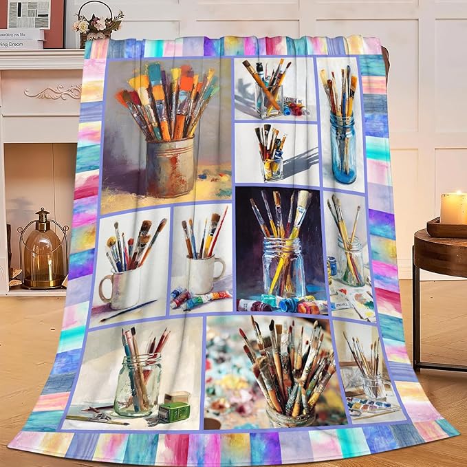 Artist Gifts Blanket for Girls Women Men Adults Soft Cozy Fleece Art Teacher Throw Blankets Warm Flannel Plush Stuff Lightweight Decorative for Couch Bed Sofa 80"X60"