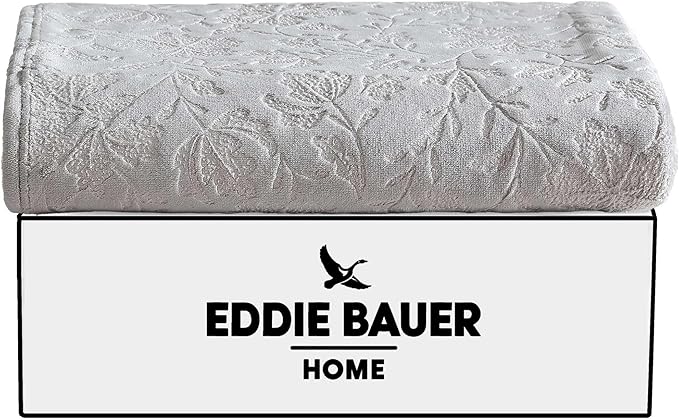 Eddie Bauer - Throw Blanket, Ultra-Soft & Embossed Plush Bedding, Blanket for Couch & Bed (Woodblock Floral Grey, 50" x 70")