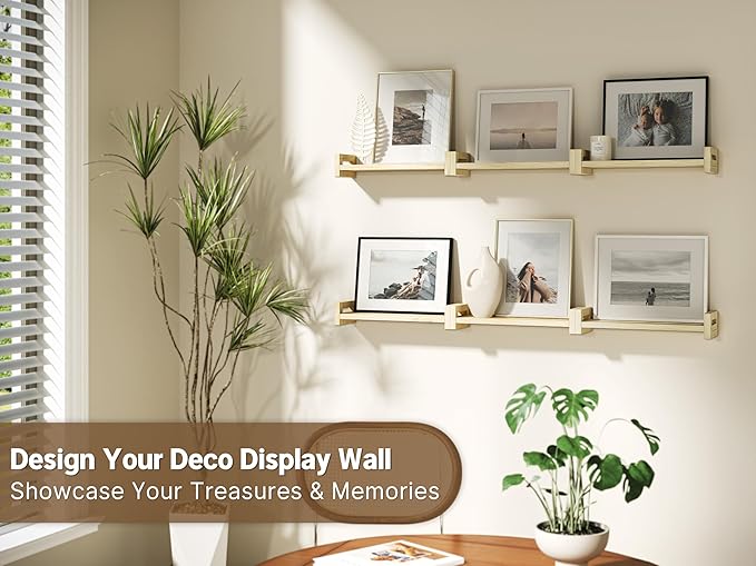 Vailando Floating Shelves for Wall, Set of 4 Solid Wood Wall Mounted Shelves, 16" Rustic Poplar Display Shelf for Bedroom, Living Room, Bathroom, and Kitchen Decor - Heavy-Duty & Natural Pine