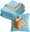 YIRUIO Swiss Roll Pattern Plush Blanket & Pillowcase Set,Ultra Soft Cozy Warm Thick Fuzzy Fluffy 50x60 Throw Blue with 18x18 Cushion Cover for Bed Sofa Couch Home Decor Gift