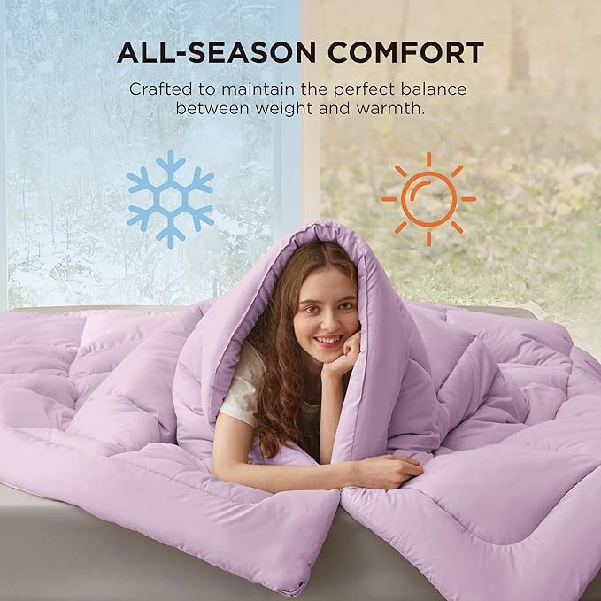 Bedsure Comforter Duvet Insert - Quilted Comforters Full Size, All Season Duvet, GentleSoft Down Alternative Bedding Blanket, with 8 Tabs, Gifts for Women/Men, Light Purple, Full 86 x 82 Inches