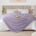 EXQ Home King Size Blanket for Bed or Couch - 3D Stripe Jacquard Decorative Fleece Blankets - Cozy Soft Lightweight Fuzzy Flannel Blanket Suitable for All Seasons(90"×108",Light Purple)
