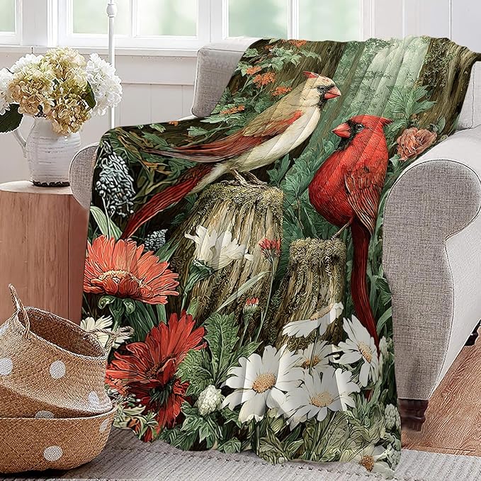 Cardinal Throw Blanket Soft Warm Cozy Christmas Cardinals Blankets Fuzzy Plush Fleece Cardinal Blanket Red Birds Gifts for Couch Bed Sofa Home Decor 40''X50''