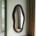 Honyee 55" x 24" Wavy Mirror, Flannel Wrapped Wooden Frame, Irregular Hanging for Cloakroom/Bedroom/Living Room, Black