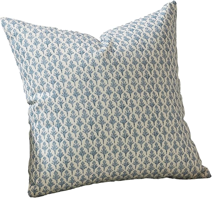 FIOUOVO Floral Pillow Covers 24x24 Pillow Cover Block Print Couch Pillows for Living Room Decorative Neutral Accent Throw Pillow Covers, 1PC, Aqua Blue
