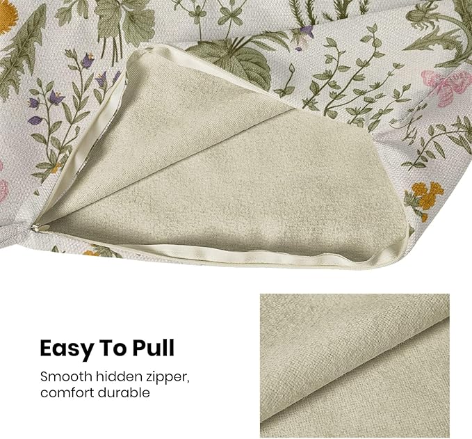 AEIOAE Spring Pillow Covers 24x24 Inch Set of 2,Sage Green Wild Flower Plant Throw Pillows Case,Seasonal Floral Outdoor Decorative Square Linen Farmhouse Decor Cushion Covers for Home Sofa Bed Couch