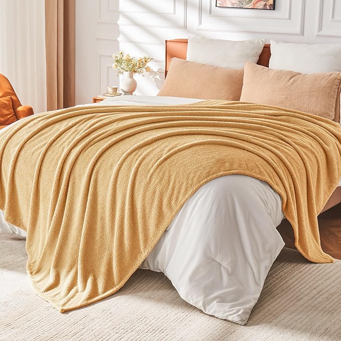 EMME Fluffy Soft Blanket Queen Size - 80"*90" Beige Soft Fluffy Warm Bed Blankets Bed, Camping, Picnic, Travel Lightweight Blanket