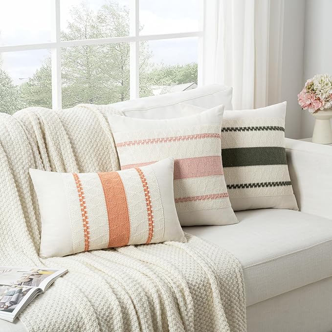 Fancy Homi Set of 2 Burgundy Boho Decorative Throw Pillow Covers 18x18 Inch for Couch Bed Sofa, Aesthetic Modern Farmhouse Christmas Room Decor, Soft Cotton Cute Textured Wind Red Cushion Case