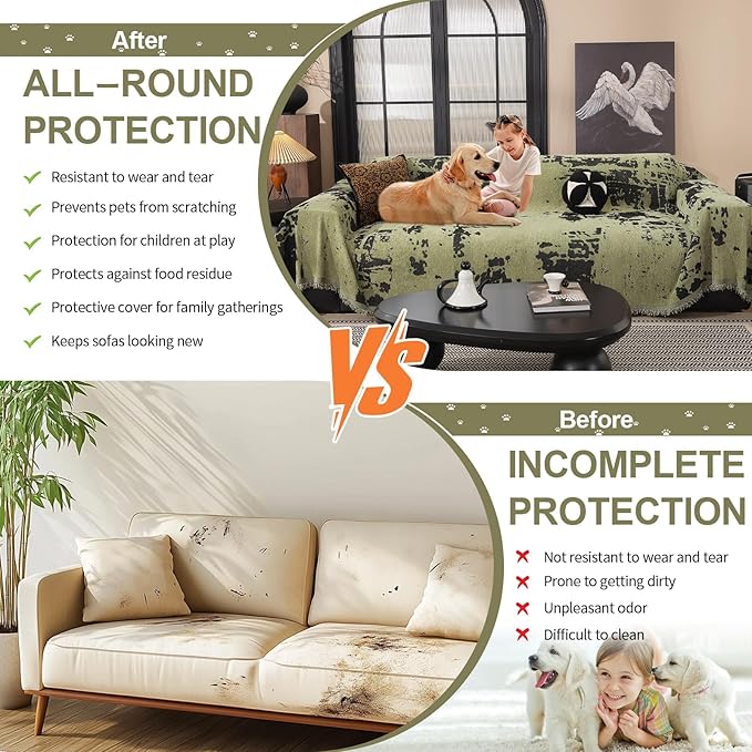 HANDONTIME Abstract Couch Cover for Dogs Green and Black Couch Cover Blanket for 3 Cushion Sofa Modern Aesthetics Sofa Covers Washable Pet Friendly Chenille Pet Protector Furniture Covers, 71" X 150"