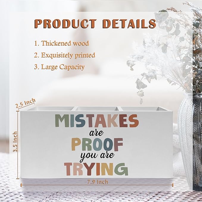 Boho Mental Health Pen Pencil Holder, Therapy Office Decor, Mistakes Are Proof That You Are Trying Pencil Pen Holder Organizer for Classroom Therapist Counselor Office Desk Accessories