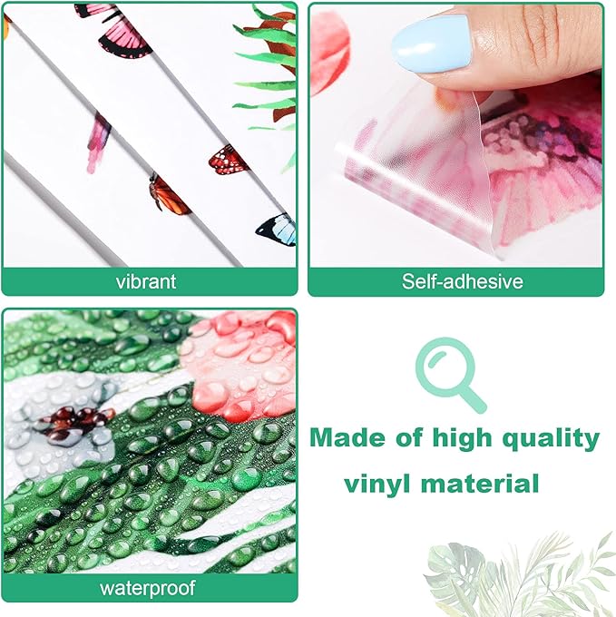 Zonon Hummingbirds Wall Decals Peel and Stick Birds Vinyl Wall Stickers Butterfly Flowers Colorful Hummingbird on the Tree Branch Flower Decals Garden Living Room Bedroom TV Decorations