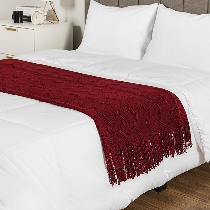 PAVILIA Maroon Red Knit Throw Blanket for Couch, Twin Bed, Soft Knitted Farmhouse Sofa Throw for Living Room, Lightweight Decorative Fall Blanket for Chair, Outdoor Textured Boho Blanket, 60x80