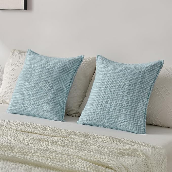 FUTEI Light Blue Decorative Throw Pillow Covers 24x24 Inch Set of 2,Soft Houndstooth Gingham Textured European Cushion Case,Modern Home Decor for Couch Bed Living Room