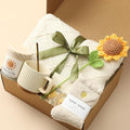 Self Care Gifts for Women - Luxury Package with 50"x70" Cozy Knitted Blanket, Fuzzy Socks, Soy Candle, Sunflower Decor | Birthday, Thinking of You, Get Well Gifts | Mom, Girlfriend, Best Friend