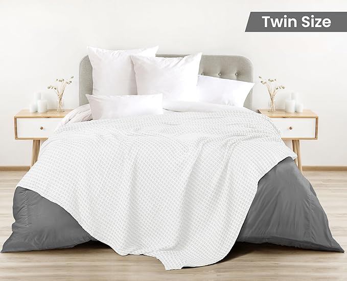 Utopia Bedding White 100% Cotton Waffle Blanket 300 GSM [Full - 90x84 Inch] Soft Lightweight Breathable Bed Blanket for All Season