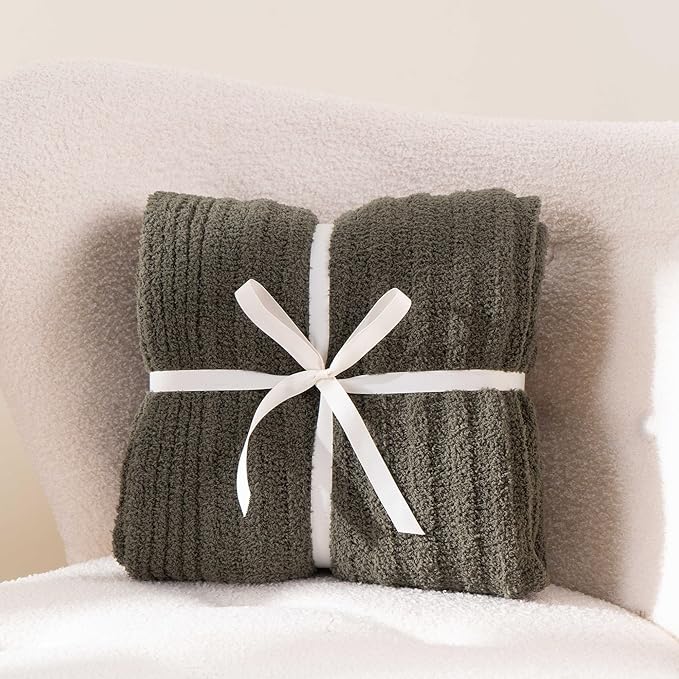 BATTILO Green Throw Blanket for Couch, Fluffy Soft Plush Knit Throw Blankets, Cozy Warm Lightweight Blanket for Bed, Sofa, Travel, Olive Green, 50"x60"