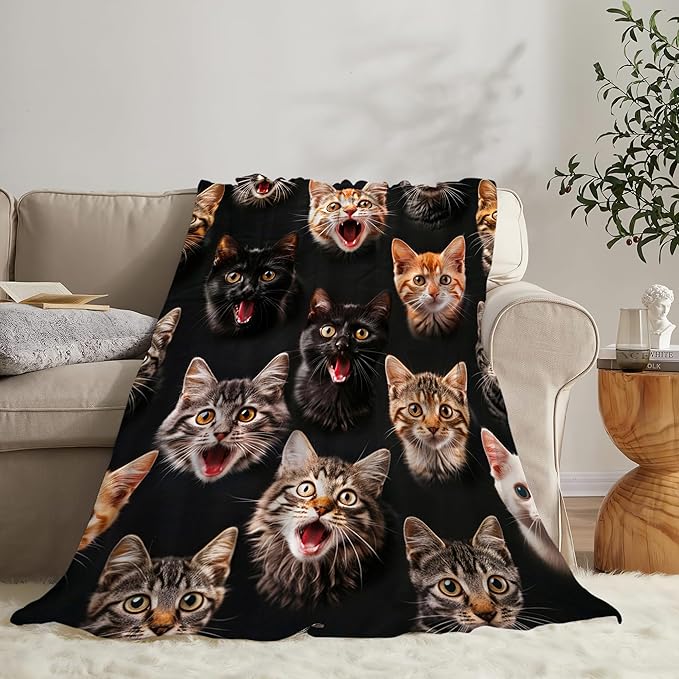 Cats Blanket Cat Throw Blanket Cat Gifts and Decor Cats Blanket for Girls Boys Women Men Kids Adults Soft Warm Cozy Fleece Blanket for Couch Sofa Bed 60"x50"