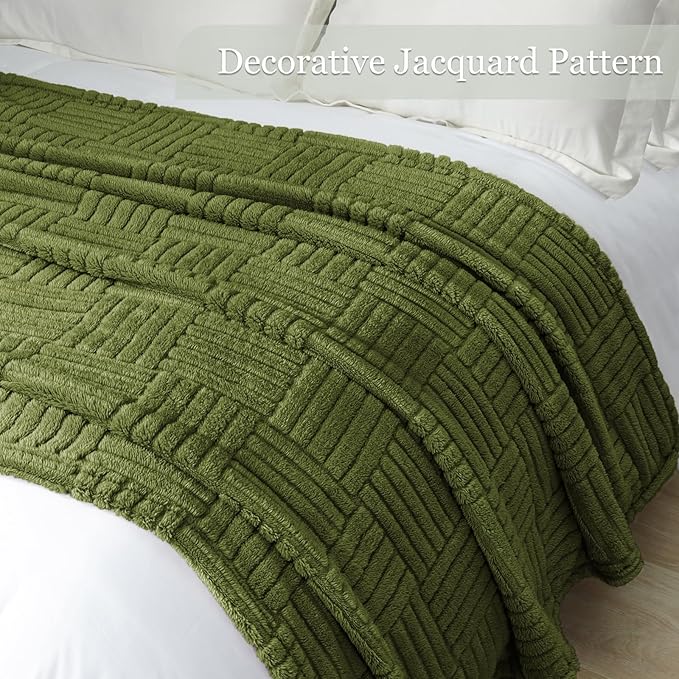 Whale Flotilla Lightweight Fleece Throw Blanket for Couch, Fuzzy Soft Blankets with Decorative Jacquard Pattern for All Season, Warm and Fluffy, 50x60 Inch, Olive