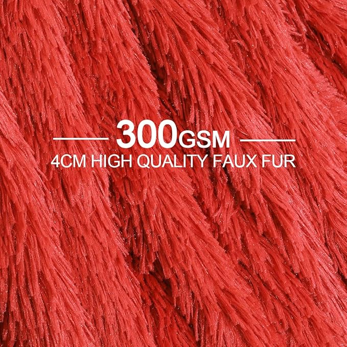 YUSOKI Long Faux Fur Throw Blanket for Sofa Couch,2 Layers,2.1lb,All Ages,Home Decoration, (Red,50" x 60")