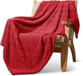 Whale Flotilla Fuzzy Fleece Throw Blanket for Couch, Bed, Soft Fluffy Jacquard Waffle Blankets for All Season, Lightweight and Warm, 50x60 Inch, Red
