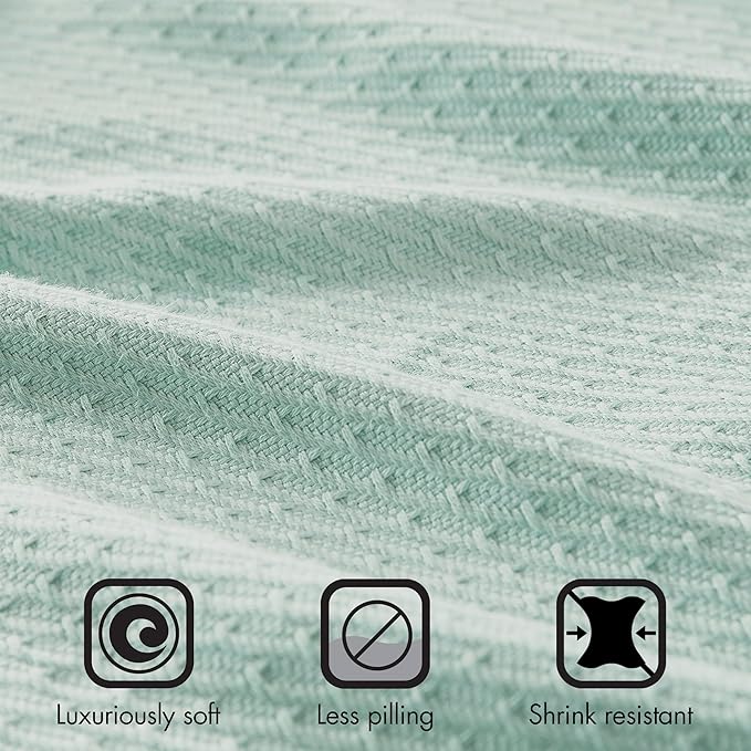 Madison Park 100% Egyptian Cotton Lightweight Summer Blanket, Breathable Waffle Knit Design, Soft Cozy All-Season Throw for Bed, Couch or Sofa, Seafoam Twin Size (66"x90")