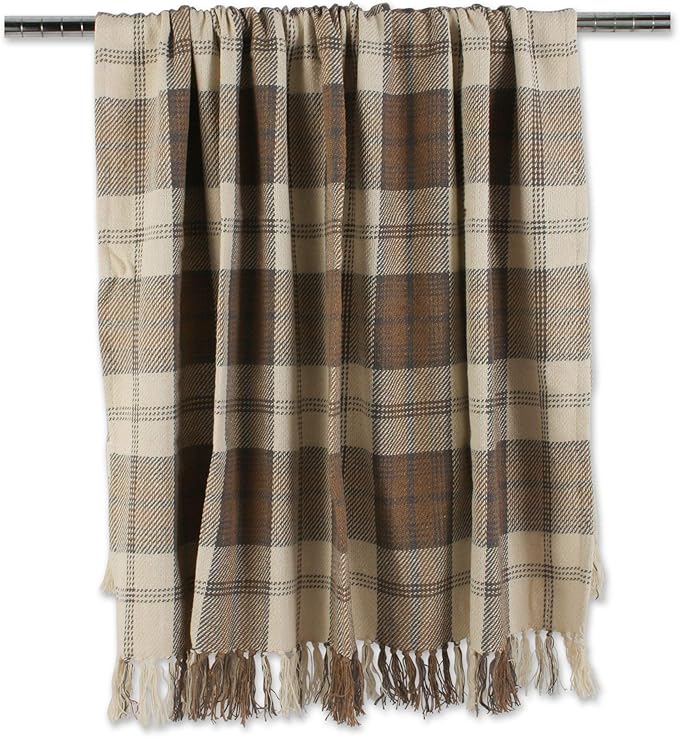 DII Farmhouse Woven Throw, 50x60 with 3" Fringe, Stone