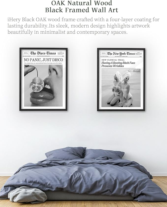 iHery Premium Natural Black OAK Wood 12x16in Having A Resting Face Prevents Wrinkles Trendy Framed Wall Art, Retro Hot Girls Canvas Wall Decor For Dorm Bedroom Living Room 1Pack