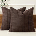 MIULEE Decorative Linen Check Euro Shams Throw Pillow Covers Neutral Farmhouse Vintage Pillow Covers 24x24 Set of 2 Boho Modern Winter Home Decor for Sofa Couch Bedroom Cushion Dark Brown