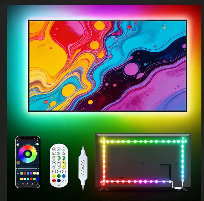Daymeet TV Led Backlight, 16.4ft ICRGB LED Lights for TV Smart Led Lighting for 65-85inch Monitor, USB Led Lights Behind Backlight Sync with Music, Bluetooth APP Control with Remote