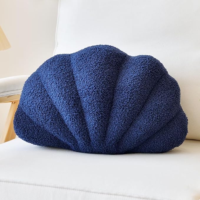 Lfsaaj Navy Seashell Throw Pillows, Shell Shaped Throw Pillows, 13 Inch Soft Home Decorative Pillow Plush Cushion for Bed Couch Living Sofa Room Decor Accent Throw Pillow