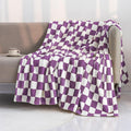 LOMAO Throw Blankets Flannel Blanket with Checkerboard Grid Pattern Soft Throw Blanket for Couch, Bed, Sofa Luxurious Warm and Cozy for All Seasons (Purple, 60"x80")