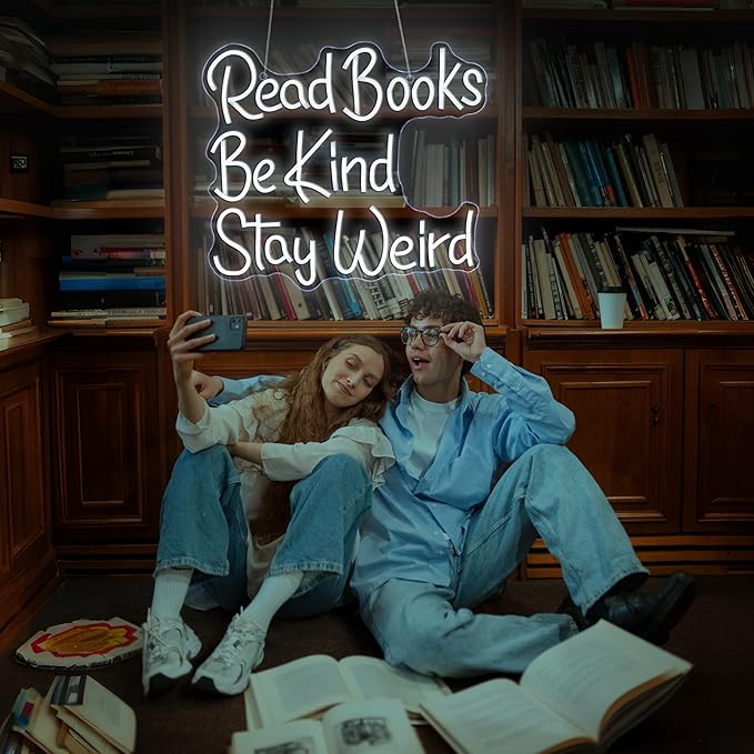 Neon Sign, Read Books Be Kind Stay Weird Neon Signs for Wall Decor White LED Neon Light Up Signs Home Decor for Study Room Bookstore Bedroom Business Club Decoration USB Operated