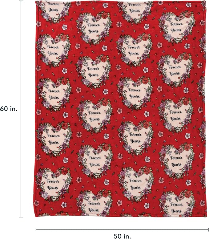 Berkshire Velvetloft® Plush Throw Blanket – Ultra Soft & Cozy Gift for Mom, Women & Loved Ones, Perfect for Mother’s Day, Valentine’s, Birthday, and Everyday Use, Boquet Hearts Red, 50''× 60''