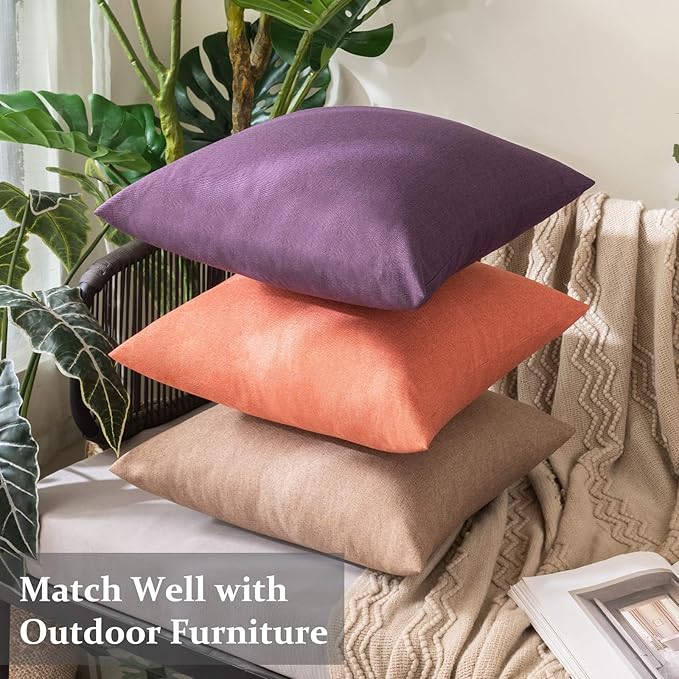 MIULEE Pack of 2 Decorative Outdoor Solid Waterproof Throw Pillow Covers Spring Euro Sham Faux Linen Garden Farmhouse Cushion Cases for Summer Patio Tent Balcony Couch Sofa 24x24 Inch Coral Red