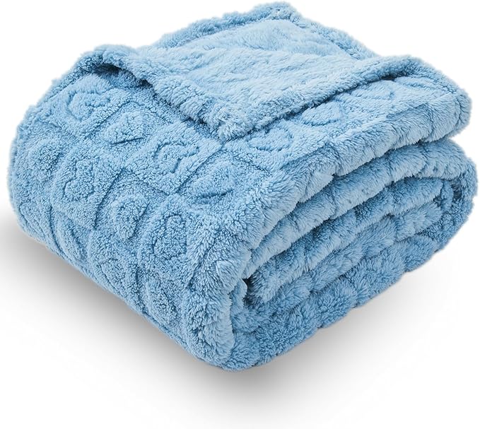 NEWCOSPLAY Super Soft Twin Blanket Blue Premium Silky Flannel Fleece 3D Heart Checkered Lightweight Bed Blanket All Season Use (Blue Heart, Twin(60"x80"))