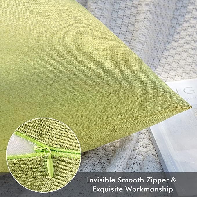 MIULEE Pack of 2 Decorative Outdoor Solid Waterproof Throw Pillow Covers Spring Faux Linen Garden Farmhouse Cushion Cases for Patio Tent Balcony Couch Sofa 18x18 Inch Moss Green