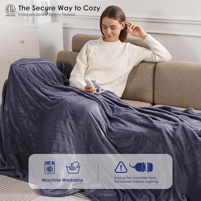 Heated Blanket Full Electric Blanket 72X84in - Fast Heating Blanket for Adults Ultra Soft Flannel Blankets with 5 Heat Levels & 10 Hrs Timer, Machine Washable, Bed Warm Blanket for Winter, Purple